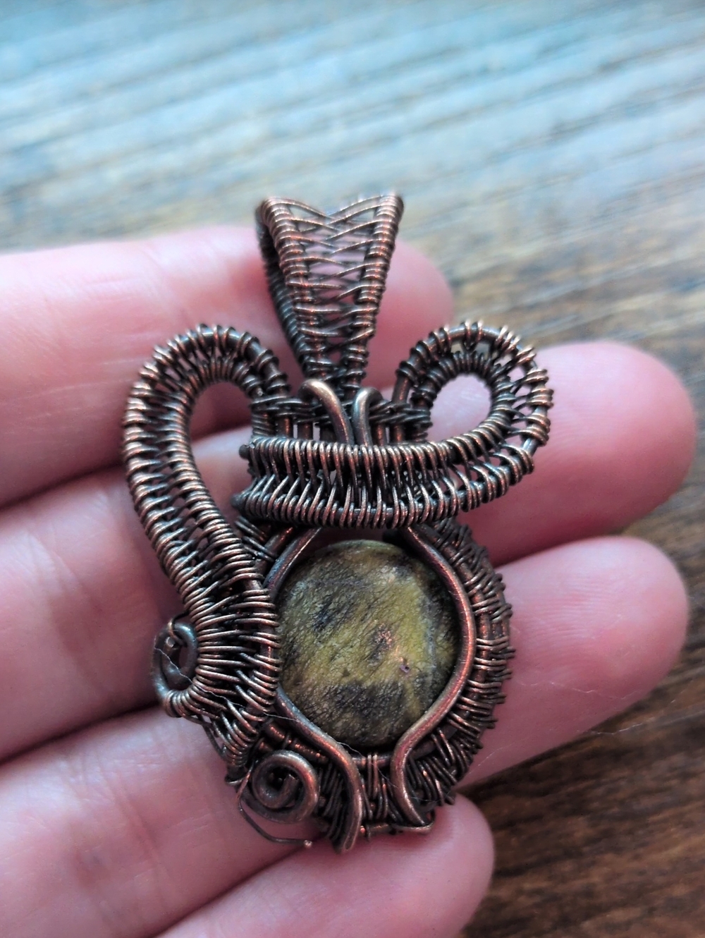 Handmade Copper Wire-Wrapped Pendant with Dragon Blood Agate